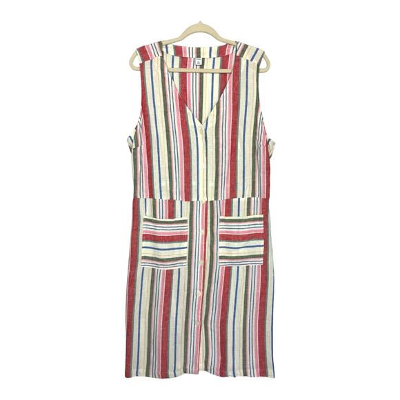 Old Navy Gauzy Shift Dress Full Button Sleeveless Linen XL Beachy Coastal Stripe - Picture 1 of 13